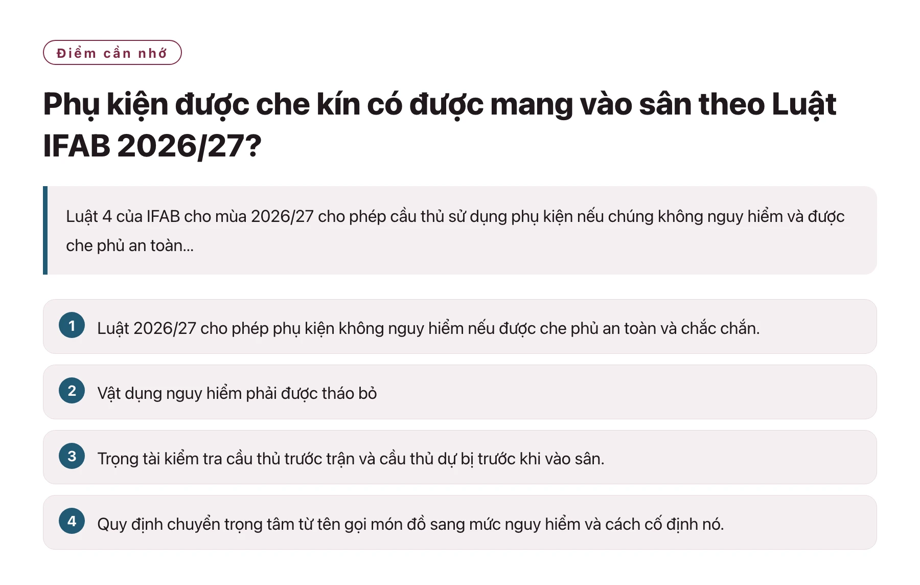 Phụ kiện được che kín có được mang vào sân theo Luật IFAB 2026/27?——全文要点速览